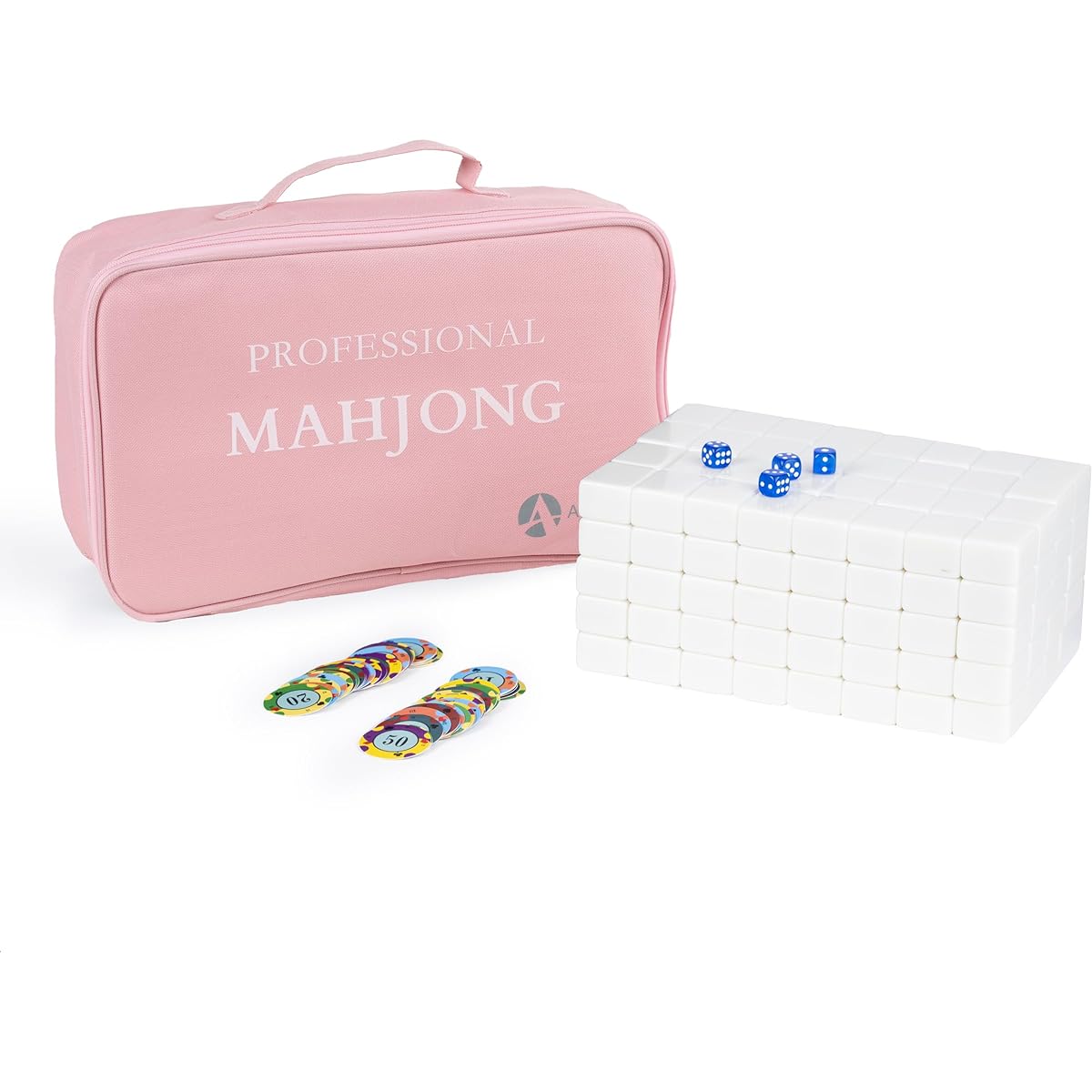 AzulHome American Mahjong Game Set, 166 Premium Large Tiles, 4 Dice, 80 Poker Chips, 1 Portable Storage Bag, 40mm Medium (Ivory), Ivory White