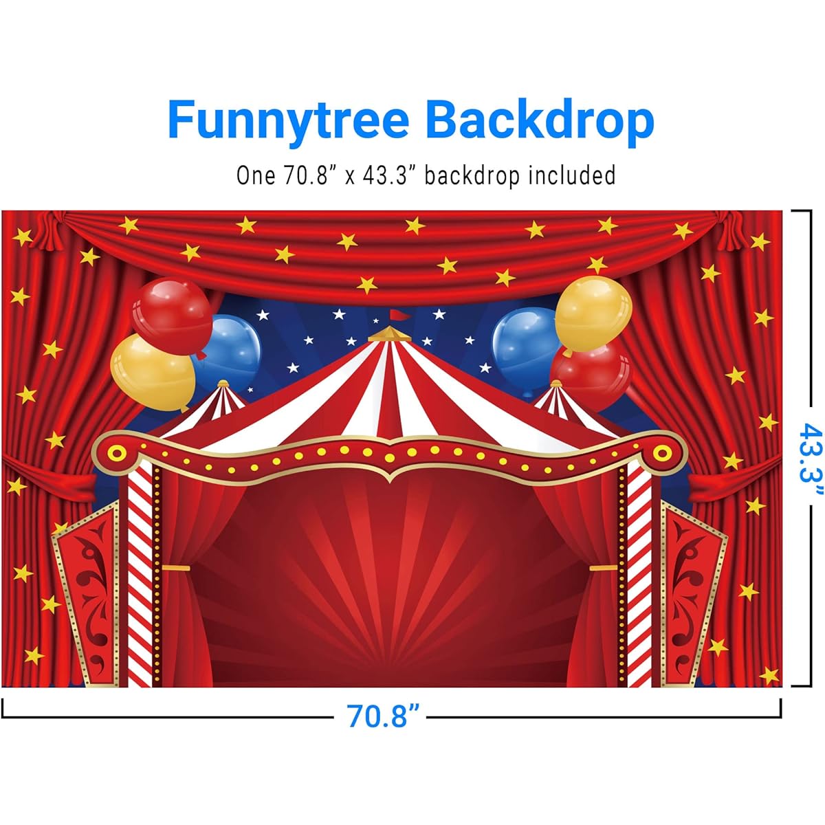Funnytree Big Top Circus Theme Party Backdrop Carnival Carousel Red Tent Baby Shower Birthday Photography Background Cartoon Curtain Star Balloon Cake Table Decoration Banner Photo Booth