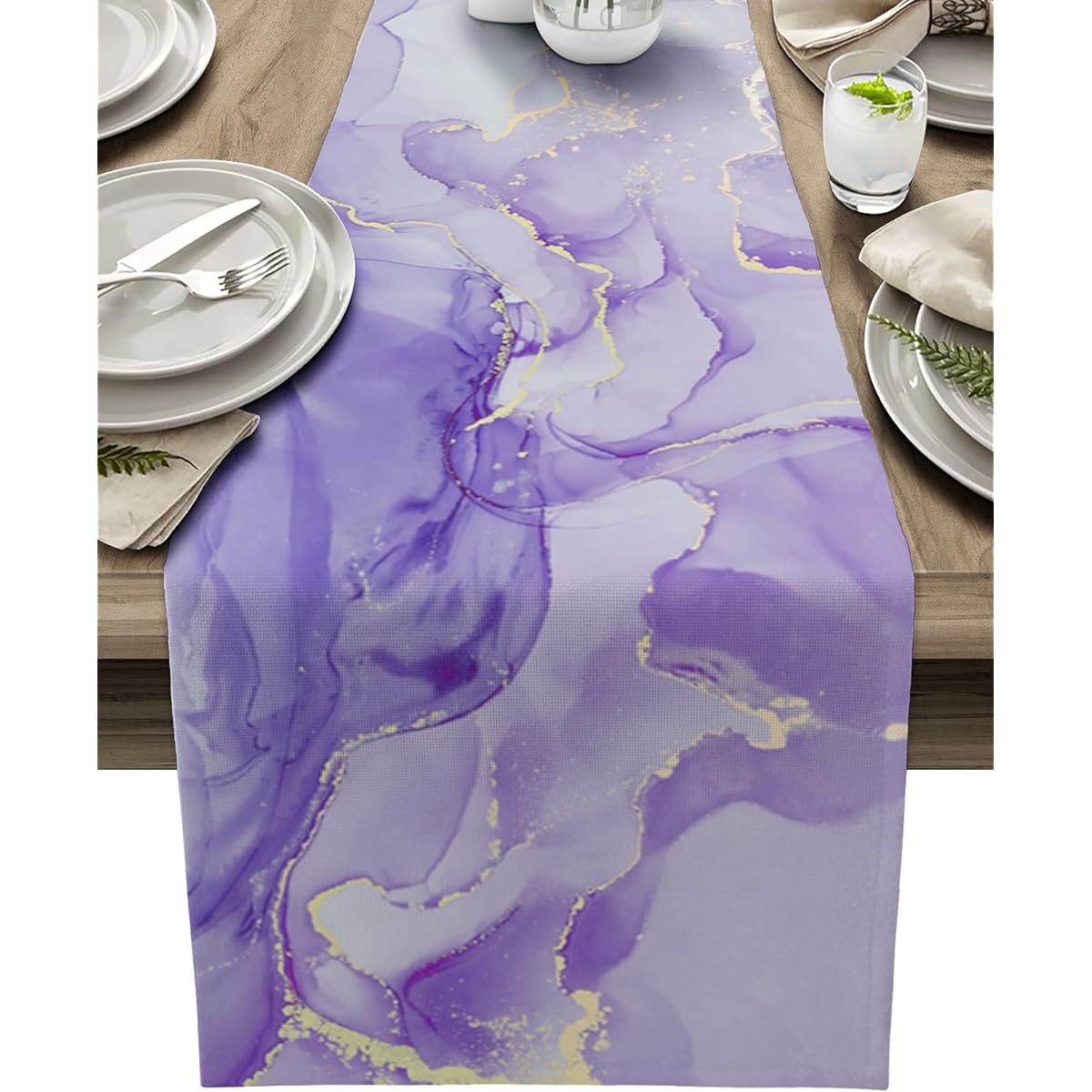 LBDecor Table Runner 90" Long Blurred Lavender Purple Cotton Polyester Blend Dining Table Runner for Indoor Outdoor Parties Coffee Table Christmas Events Wedding Marble Texture Home Decoration