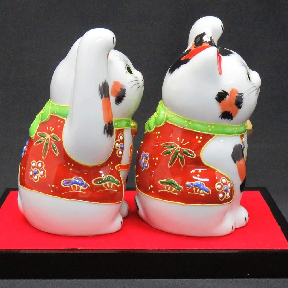 Good Luck Ornament Kutani Ware Pair Lucky Cat Sheng Ceramic Prosperous Business Item Feng Shui Goods