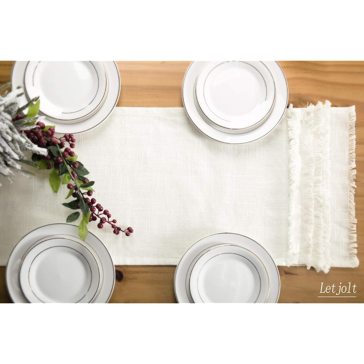 White Table Runner 108 Inch Farmhouse Table Runner Linen Cotton Fabric Rustic Wedding Table Decor