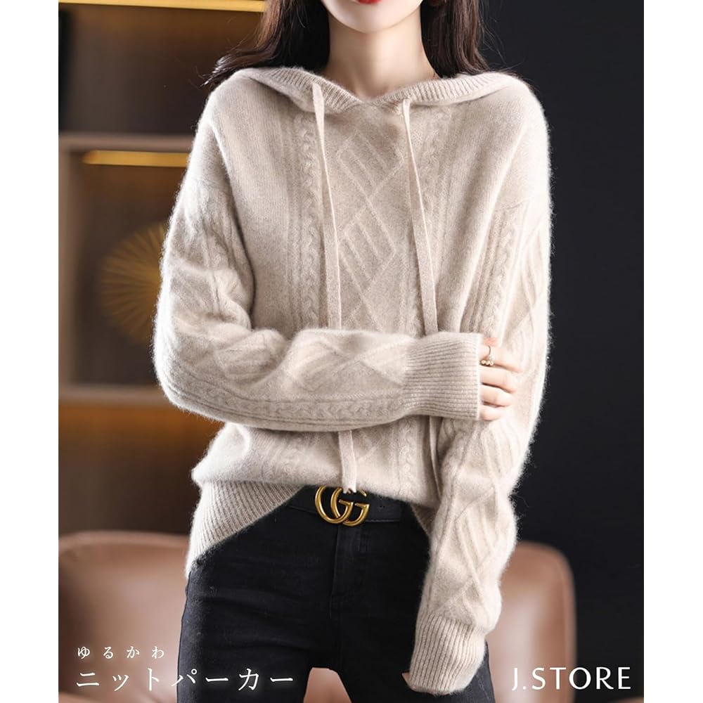 [J.STORE] Knit Parka Cable Knit Hooded Long Sleeve Pullover Loose Autumn Winter Tops Women's