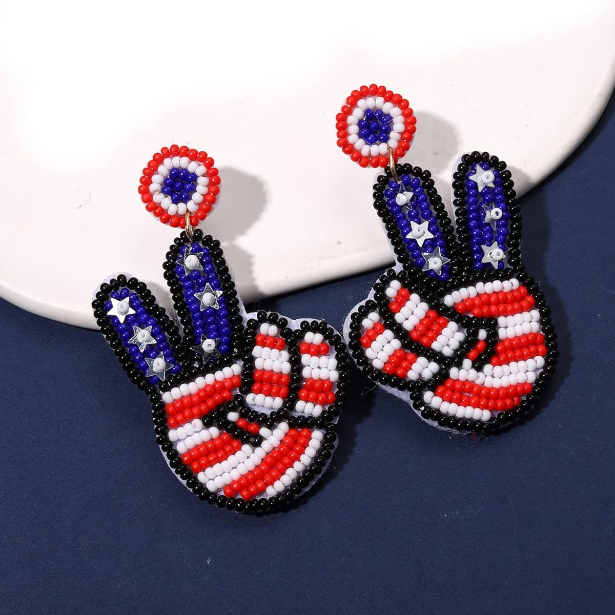 Boderier 4th of July Earrings Beaded American Flag Drop Dangle Earrings Heart Star Anniversary Independence Day Holiday Patriotic Jewelry