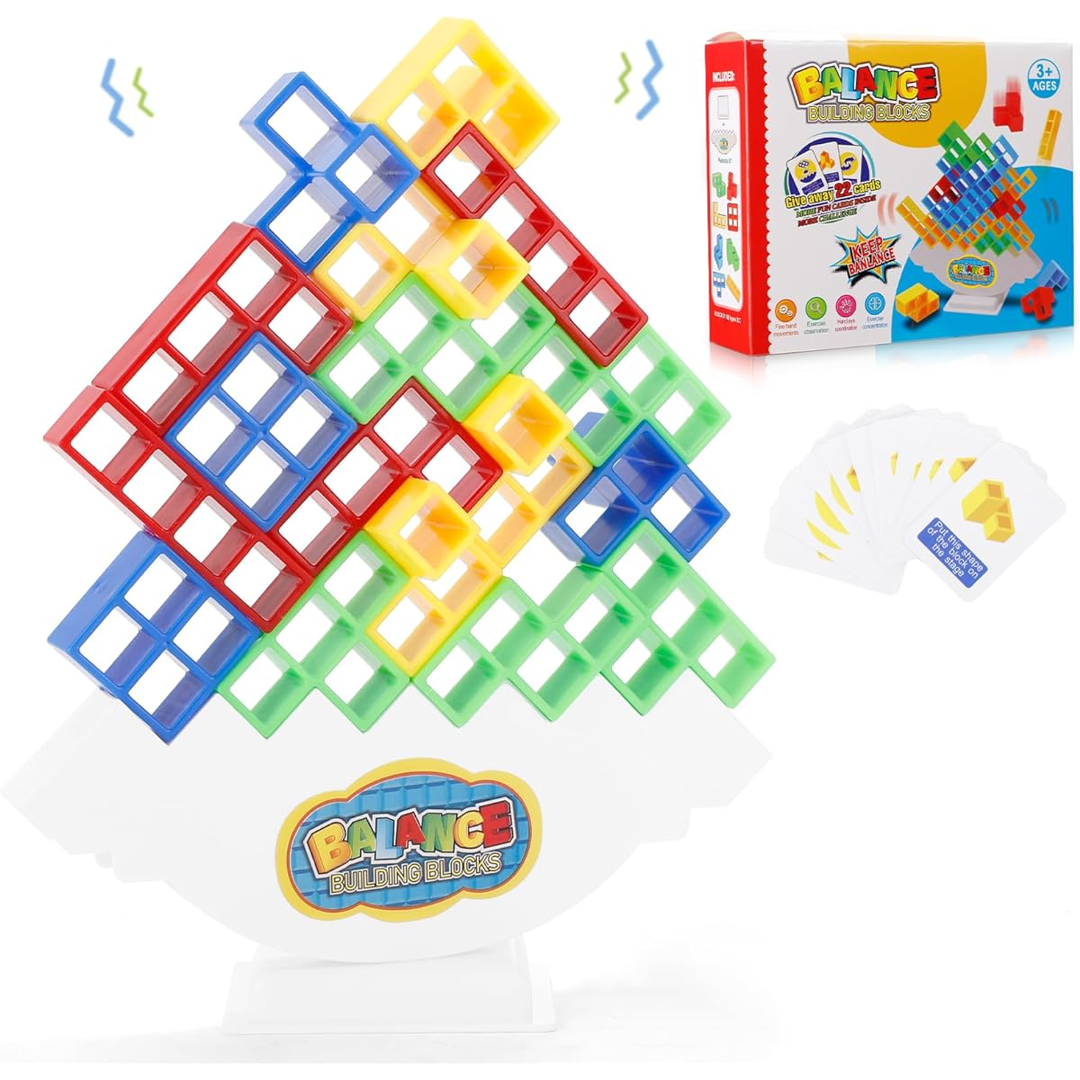 DEWEL 32 Pieces Tetra Tower Game Swing Stacking High Balance Game Tetris Inspired Building Blocks for Adults Kids Familiar Games Party Travel TikTok Challenges