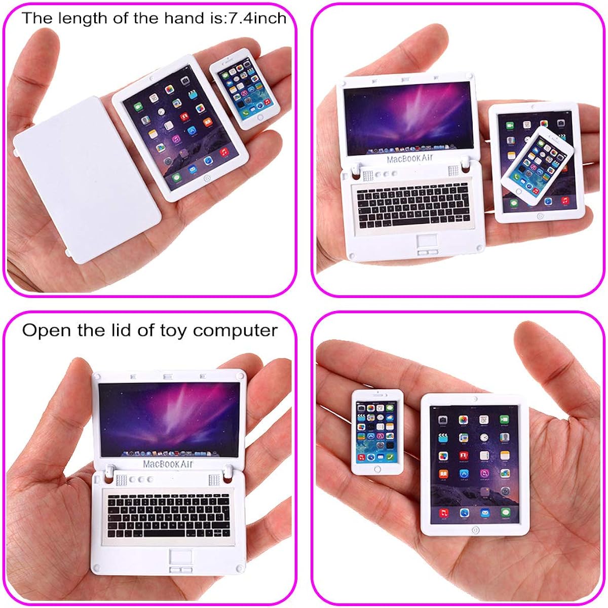 ebuddy Dollhouse Mini Metal Laptop Tablet Cell Phone 3 Pieces Set 1/6 1/12 Miniature Playset