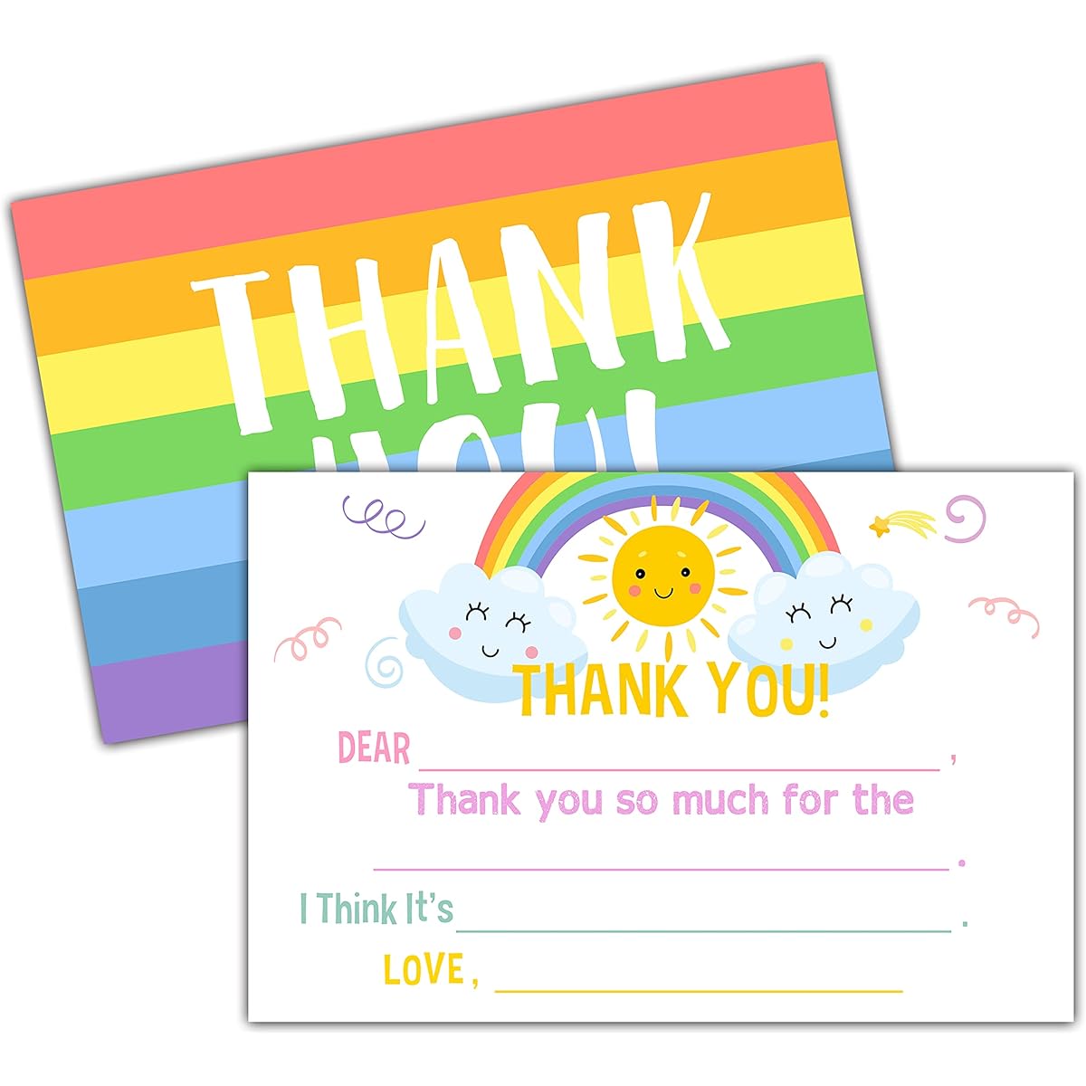 Thank You Cards for Kids Rainbow Colorful Birthday Party Thank You Notes Boys Girls 20 Cards 20 Envelopes (A06)