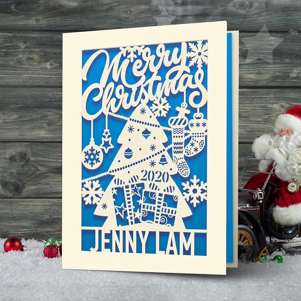 Personalized Christmas Cards Christmas Greeting Cards for Kids Girls Boys Him Her Laser Paper Cut Christmas Cards with Envelopes Custom Gifts(Blue)