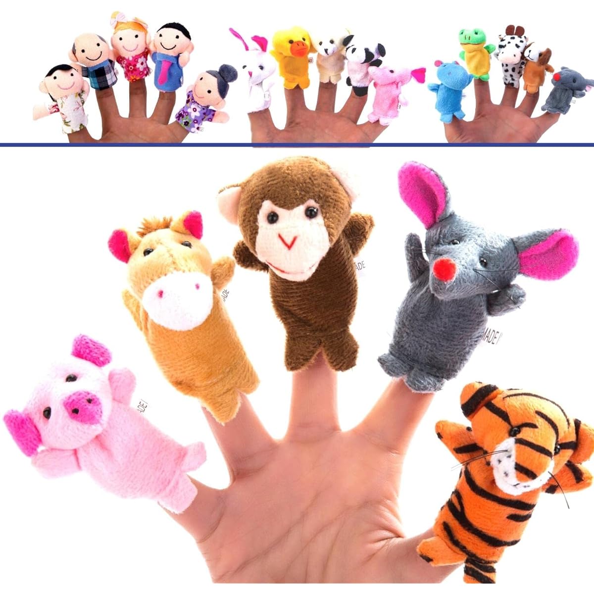 Better Line 20-Piece Storytime Finger Puppet Set - 14 Animal Fabric Finger Puppets and a Family of 6