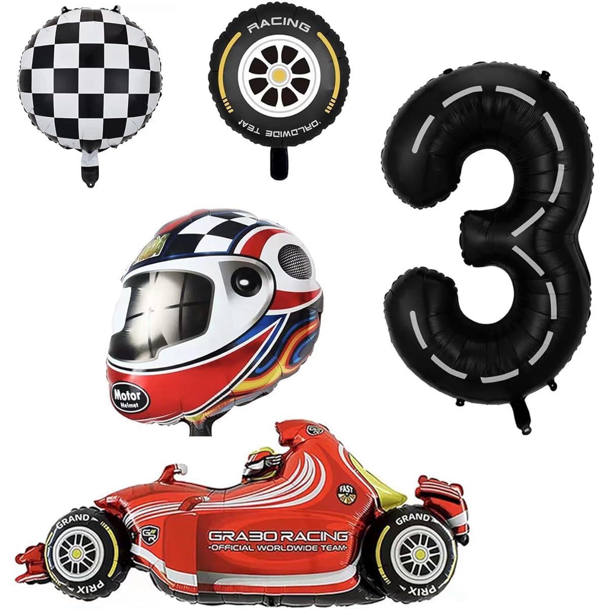 Race Car Birthday Balloons 40 Inch Race Track Boys Birthday Party Race Car Black Balloons Racing Theme Party Decorations Balloon Supplies 5pcs (Black 3)