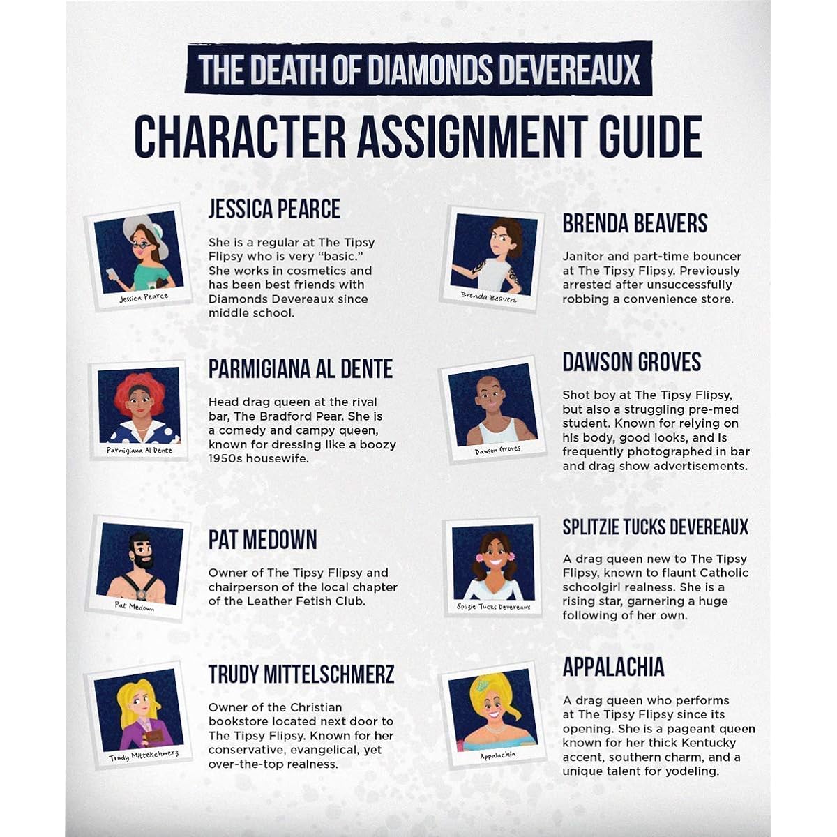 Death of Diamonds Devereaux, A Drag Queen Themed Murder Mystery Dinner Party Game for 8 Players