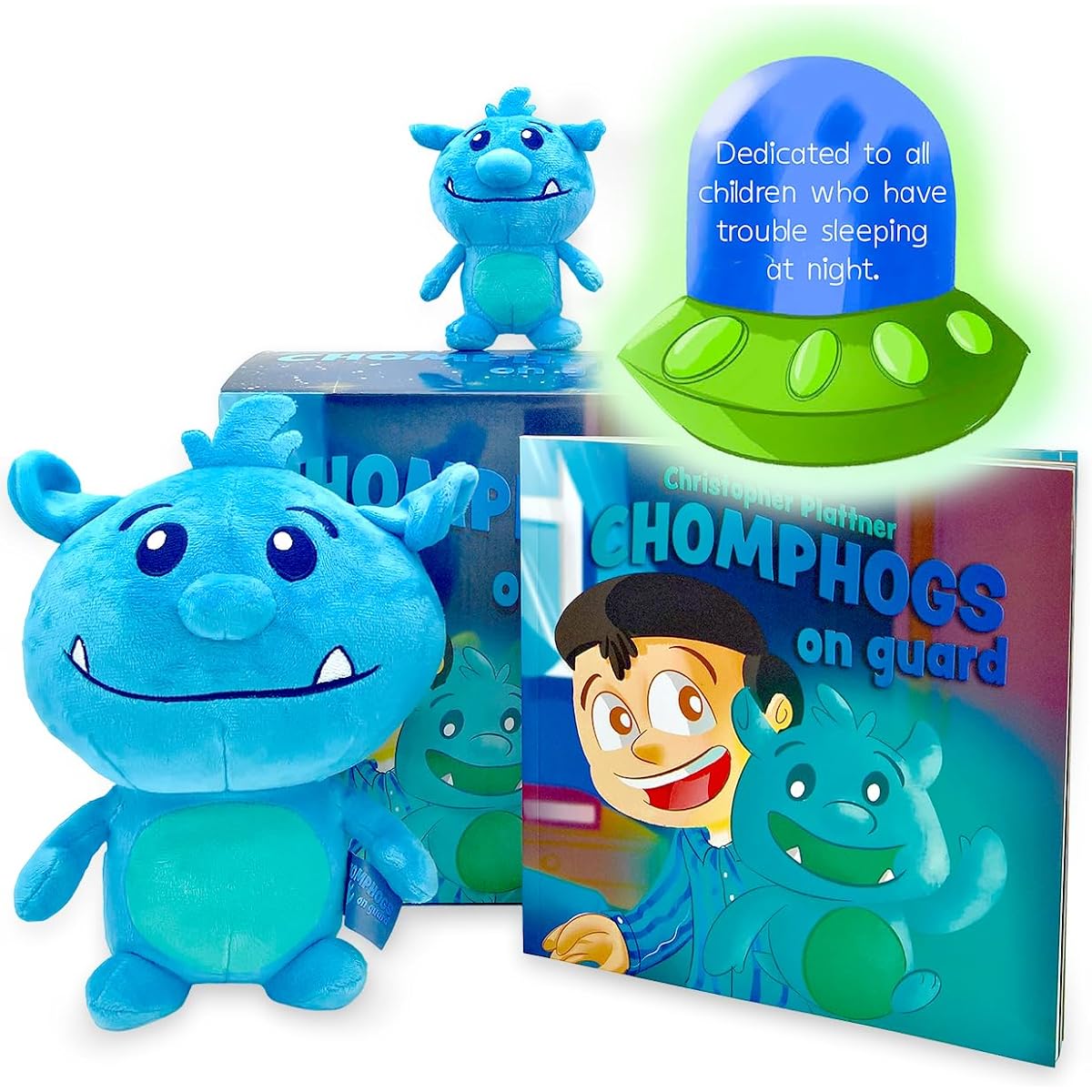 Mint Bucket Brands Chomphogs on Guard Gift Set - For Kids Afraid of the Dark - Storybook & Bedtime Buddies - Hugly Plush - Kids Finally Sleep Alone - Ages 0-9 - U.S.Company