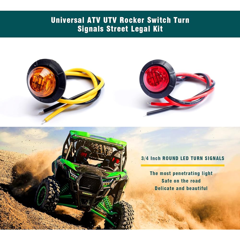 ATV UTV Turn Signal Kit with Turn Signal Rocker Switch Compatible with Polaris RZR Ranger Turbo Can-Am Street Legal Kit Side-by-Side Turn Signal Light Kit (Vertical & Horizontal No Backlight Green)