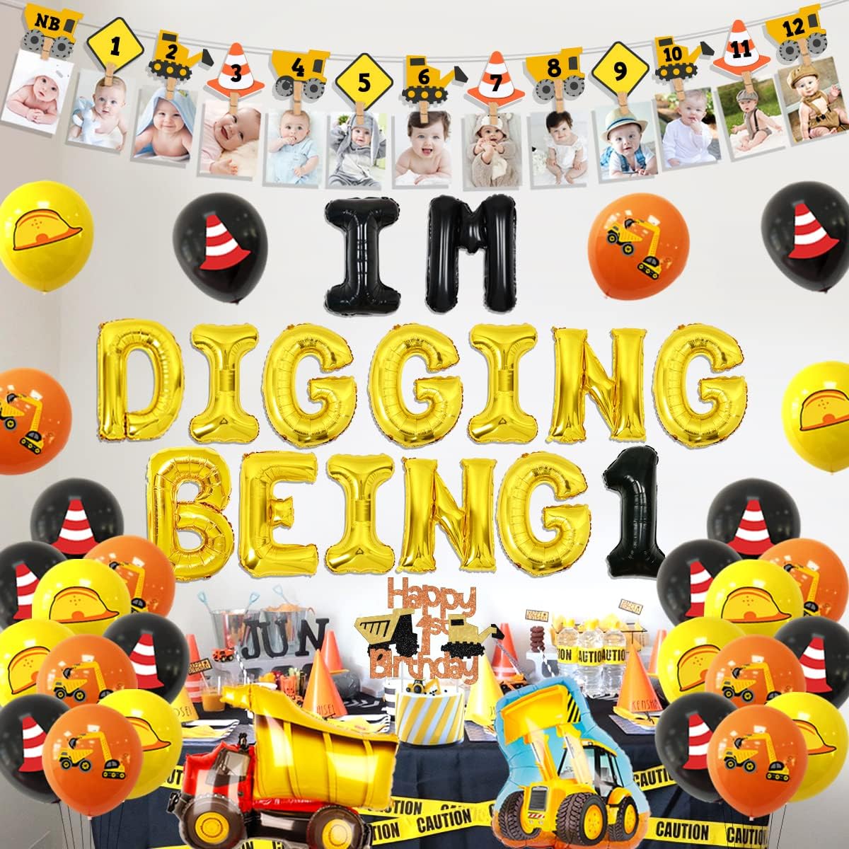 Construction 1st Birthday Party Decorations for Boys Im Digging Being 1st Birthday Decorations Dump Truck Decorations for 1 Year Old Boys Construction Bday Photo Banner Cake Topper Dump Truck Highchair Banner