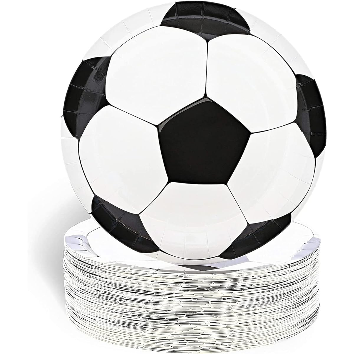 BLUE PANDA Soccer Party Supplies Paper Plates 80 Pack (Black and White, 9 Inch)
