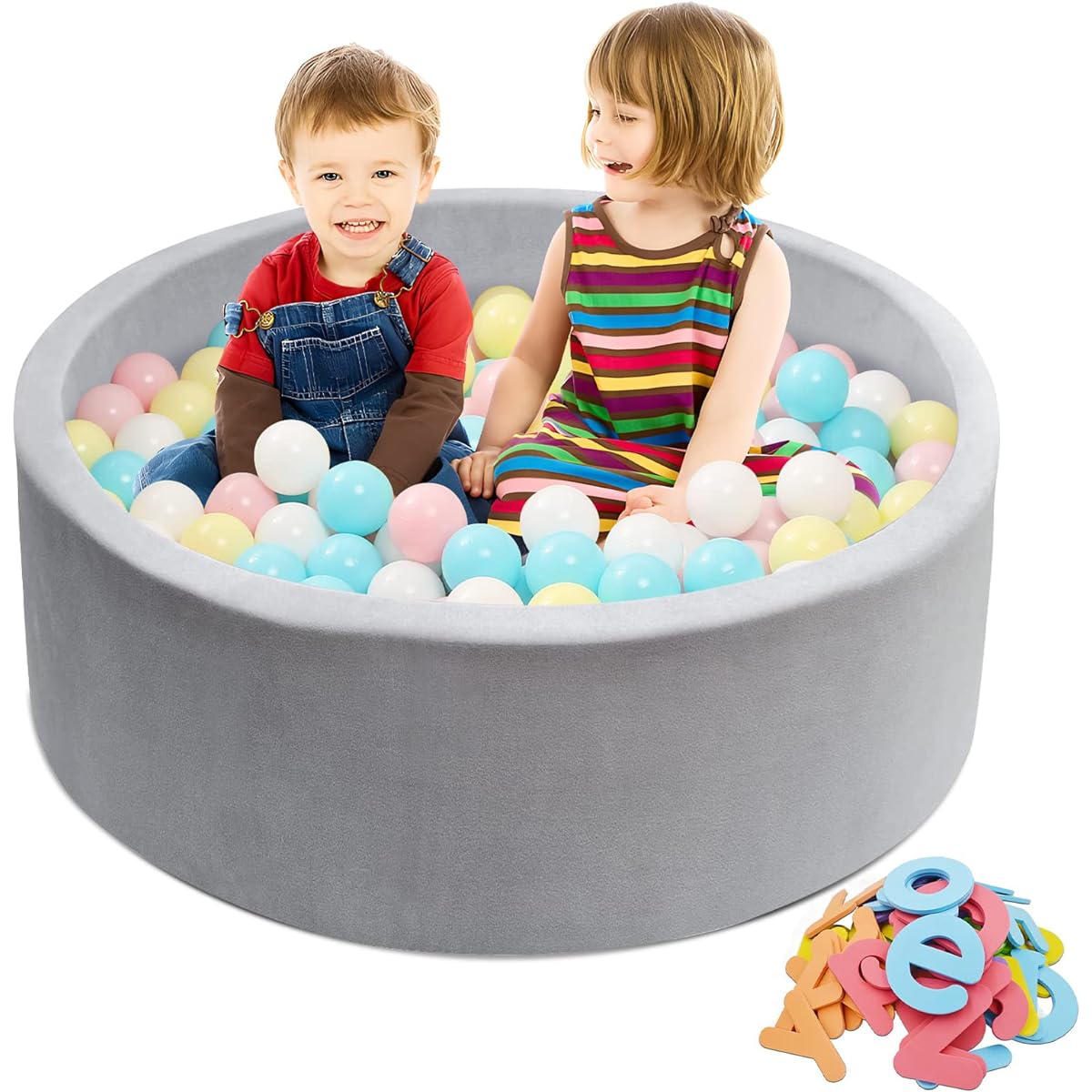 ibwaae Foam Ball Pit for Kids Baby Toodlers Gray Soft Round Ball Pit 1-3 Years Gift Memory Ball Pool Indoor Playpen Center