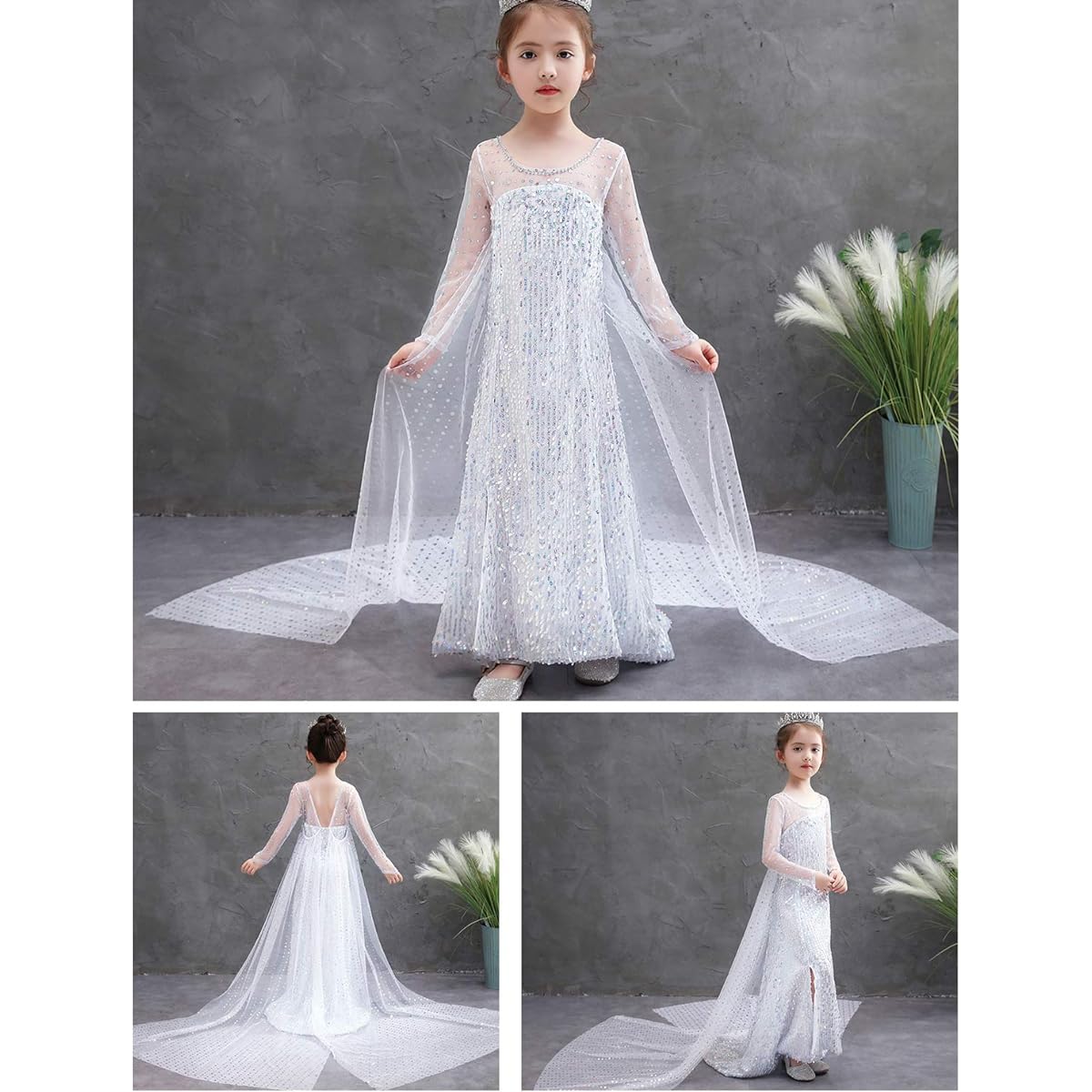 Gorgeous Princess Dress Costume with Shiny Long Cape for Girls Birthday Party