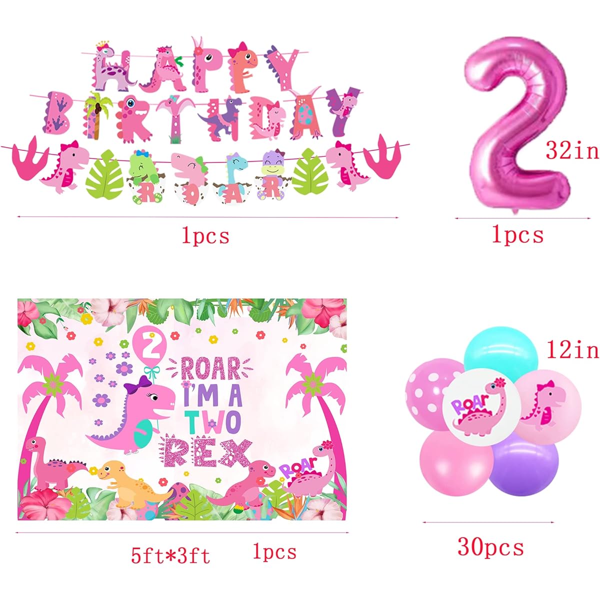 Two Rex Birthday Party Decorations Girls Pink Dinosaur 2nd Birthday Party Supplies 2nd Birthday Party Supplies Girls Pink Dinosaur Birthday Party Supplies