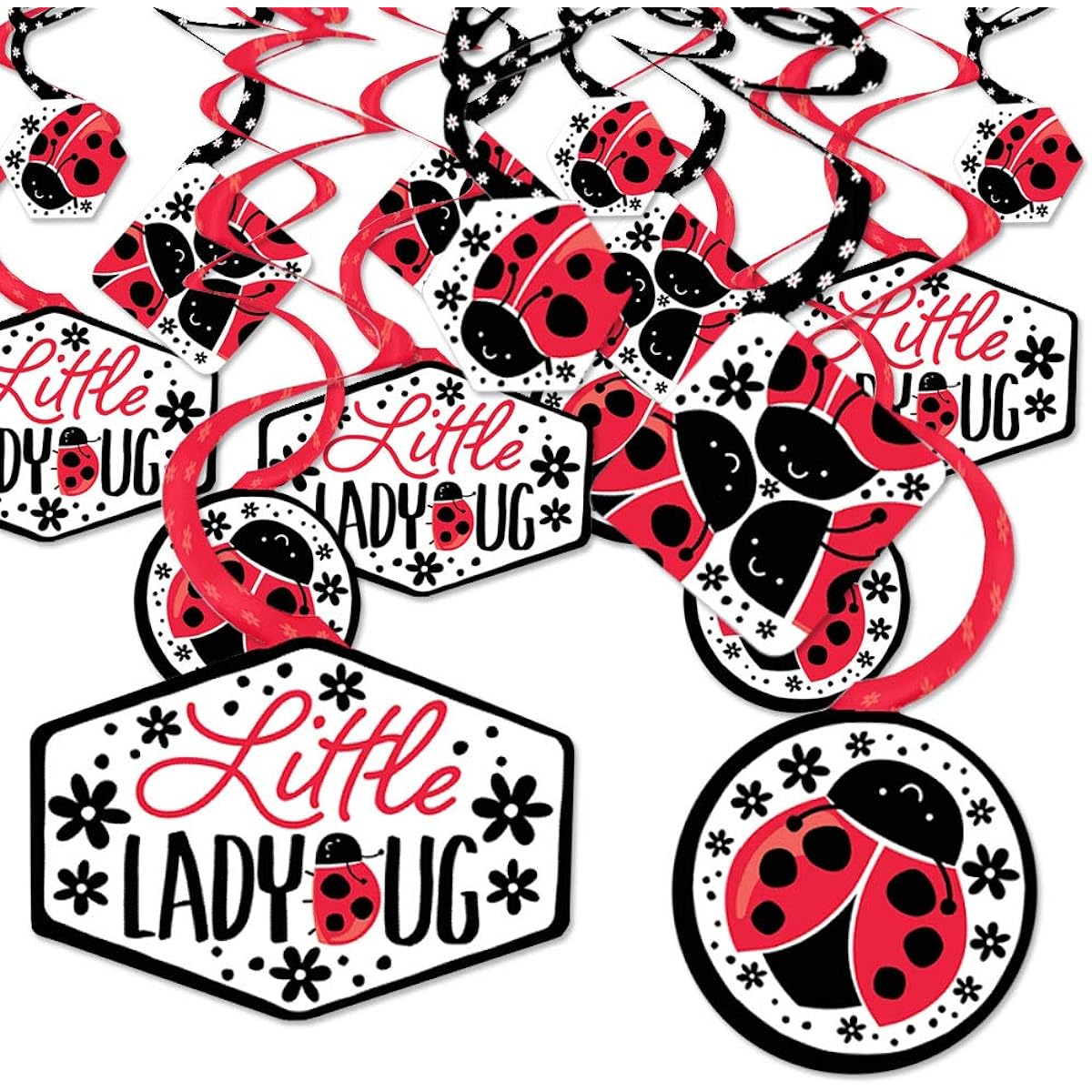 Happy Little Ladybugs - Baby Shower or Birthday Party Hanging Decorations - Party Decoration Swirls - Set of 40