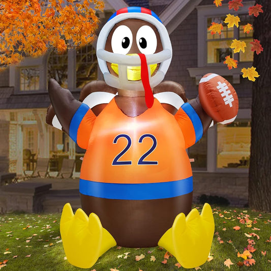 TURNMEON 5ft Thanksgiving Inflatable Football Turkey Decoration Blow Up Fall Thanksgiving Decorations Outdoor Yard