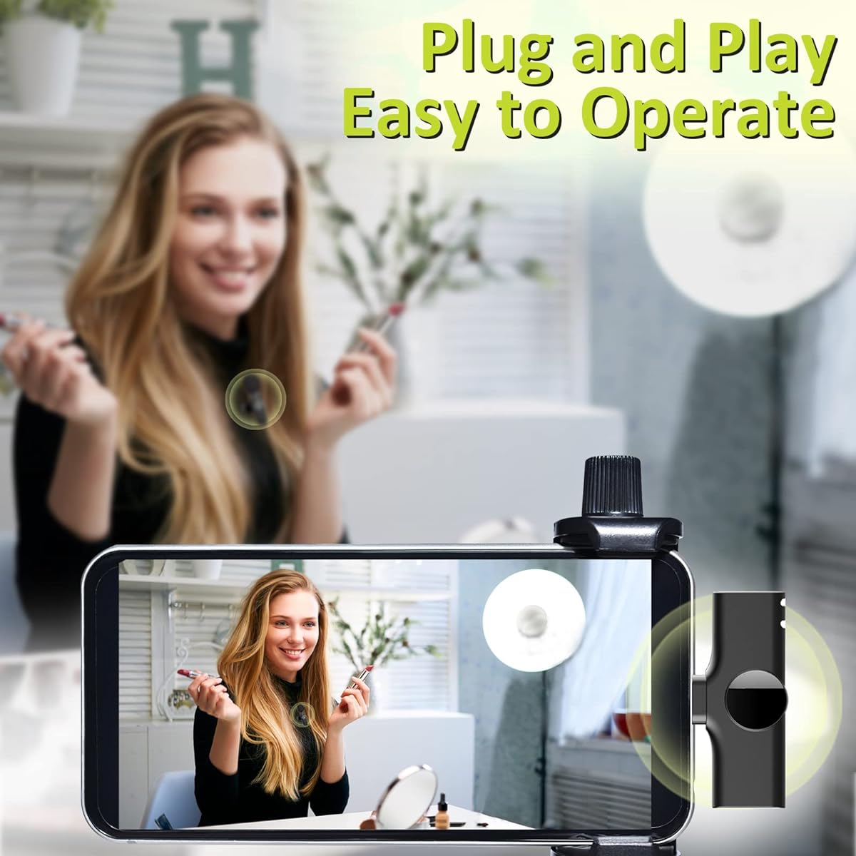 Wireless Mics, Wireless Clip on Microphones, Lapel Microphone (Aisizon A2d One Pair Two), for Android Phone, iPhone, Laptop, Video Recording