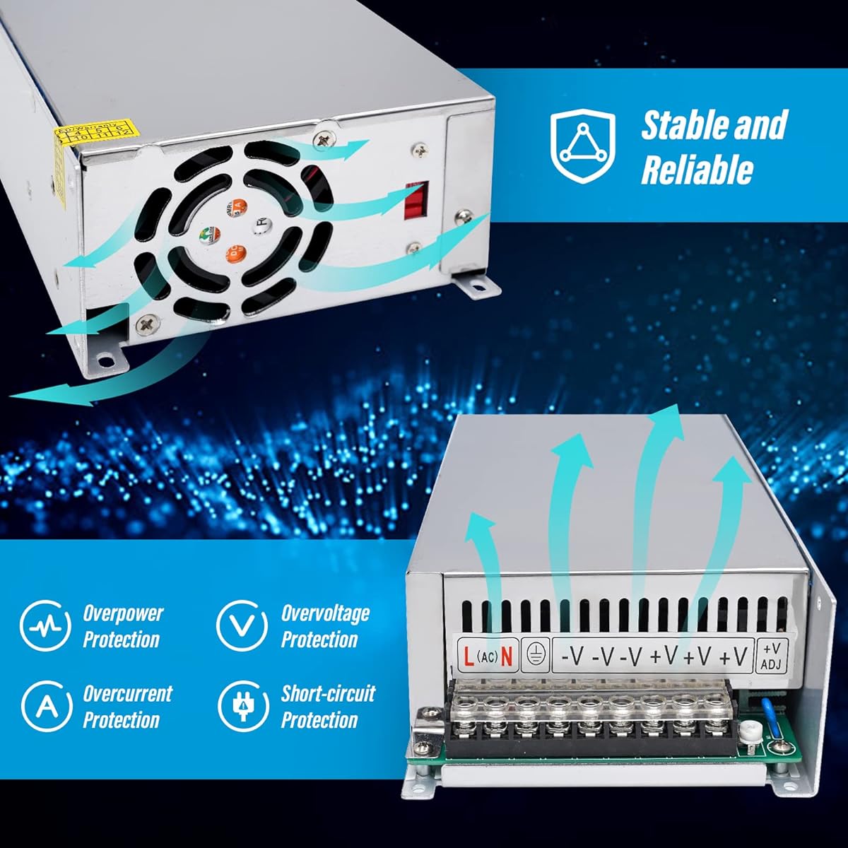 KHEARPSL Universal Control Switching Power Supply 110V/220V AC to DC Adapter Driver for CCTV Camera 3D Printer Computer Project (12V 83.3A 1000W)