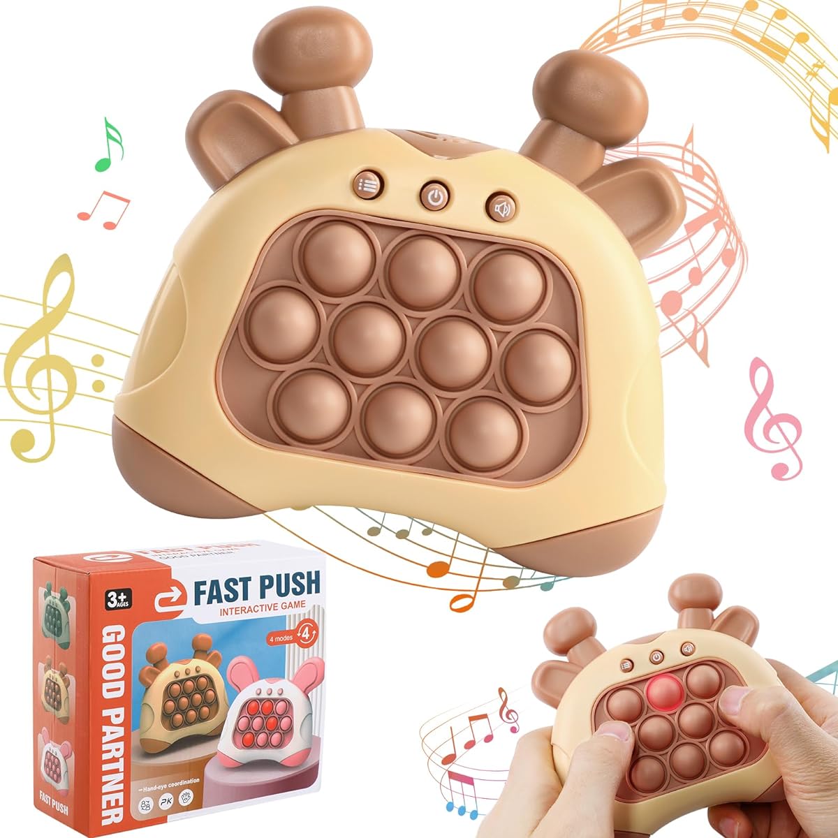 Quick Push Toy with Light - Fast Push Bubble Game Quick Push Toy with Light Light Up Pop Toy for Kids Adults Multiplayer Game for the Whole Family (Brown)