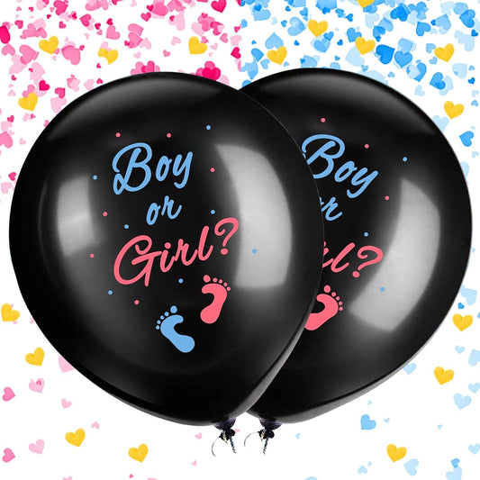 2 Pack Gender Reveal Balloons 36 Inch Black Boy Girl Pink Blue Heart Shape Confetti Gender Reveal Party Decorations