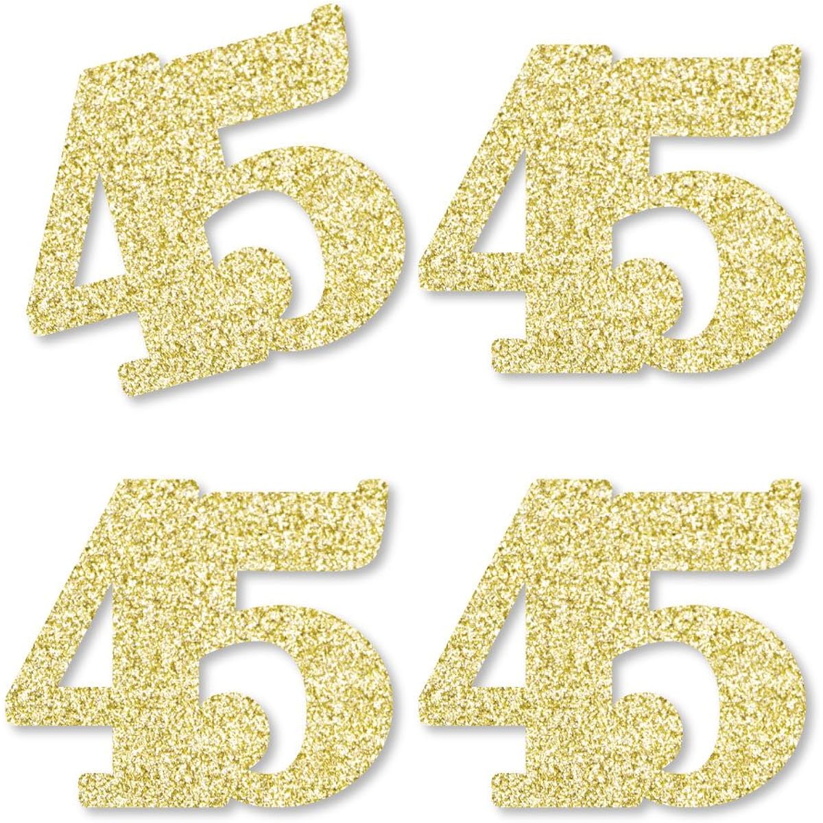 Gold Glitter 45 - No Mess Real Gold Glitter Cutout Numbers - 45th Birthday Party Confetti - Set of 24