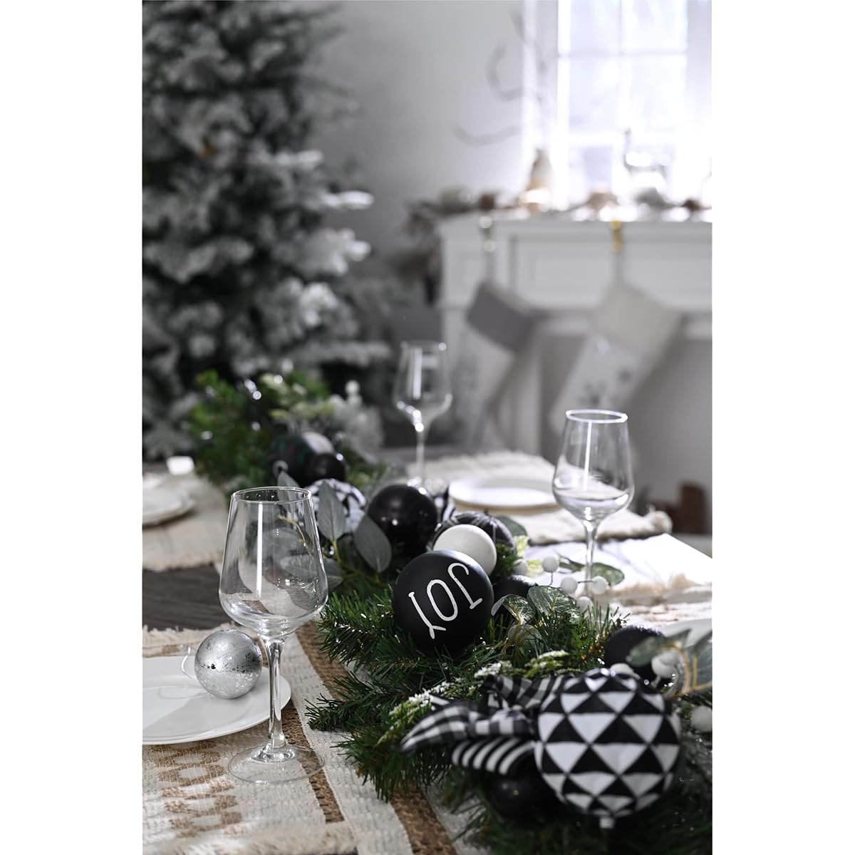 Valery Madelyn 6ft Lighted Garland Monochrome Winter Black and White Christmas Decoration with 20 LED Lights and Ball Ornament for Entrance Mantle Window Party Decoration