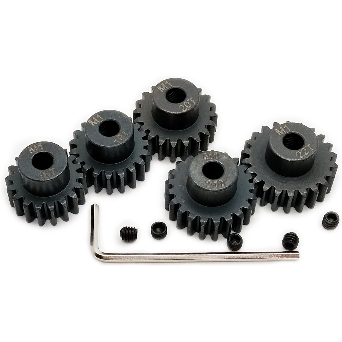 VICRAZZE Hardened Steel M1 Pinion Gear Set 18T 19T 20T 21T 22T 5mm Shaft Motor Gear with Hex Key for 1/8 1/10 RC Brushless Brushed Motor