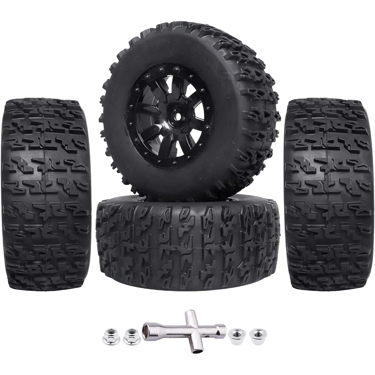 RC Wheel Set Tire and Wheel Rim Set of 4 for 1:10 RC Short Course Truck Slash 4x4 2WD VKAR 10SC HPI Losi SCT Redcat Blackout SC (Style A)
