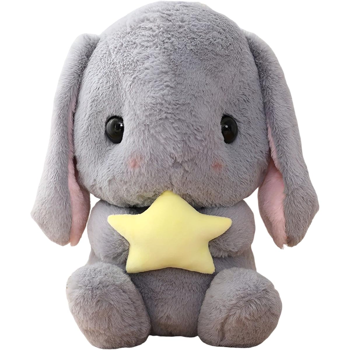 HOUPU Soft Toy - Sitting Ears Rabbit, Easter White Rabbit Stuffed Animal with Carrot, Soft Lovely Real Long Ears Standing Pink Stuffed Animal (Gray Star, 12.5 inches/32cm)