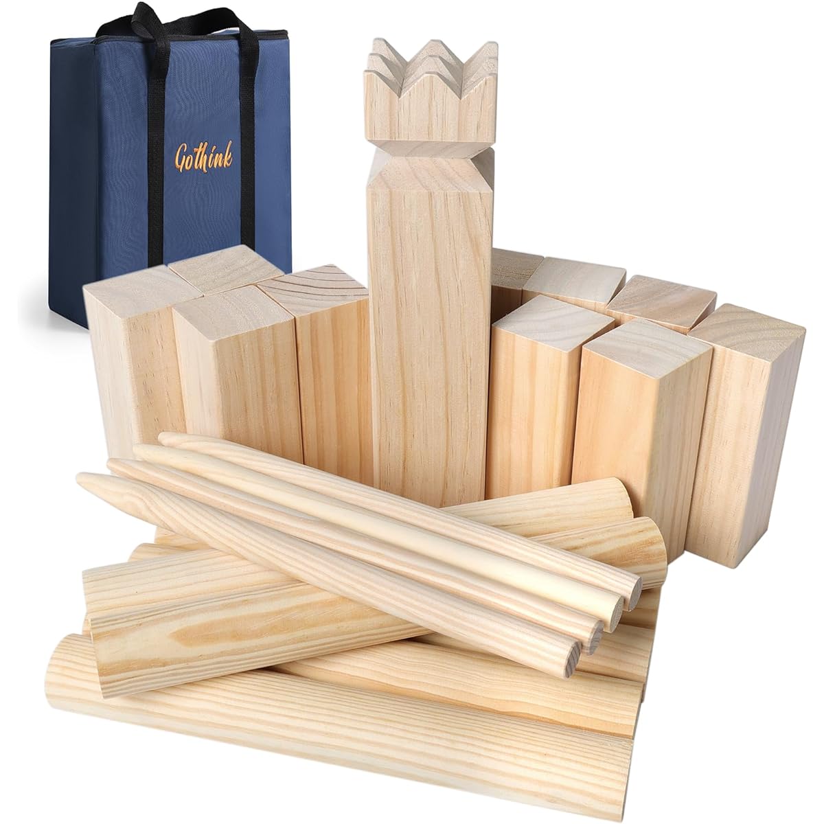 GOTHINK Premium Kubb Game Set Unleash the fun and competition with this classic strategy game. Comes with rules and carry bag. perfect for kids and adults
