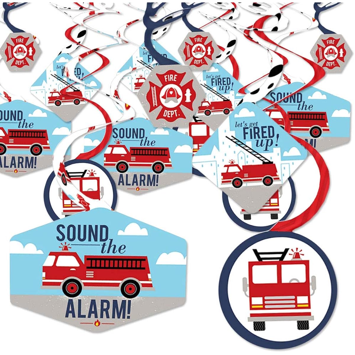 Big Dot of Happiness Fire Truck Firefighter Fire Truck Baby Shower Birthday Party Hanging Decor Party Decorations Swirls Set of 40