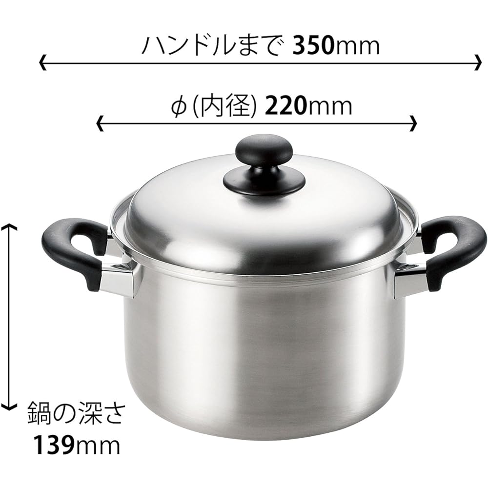 Wahei Freize Deep Two-Handed Pot 22cm Enzo IH Compatible Three Layer Steel EM-8125 Silver