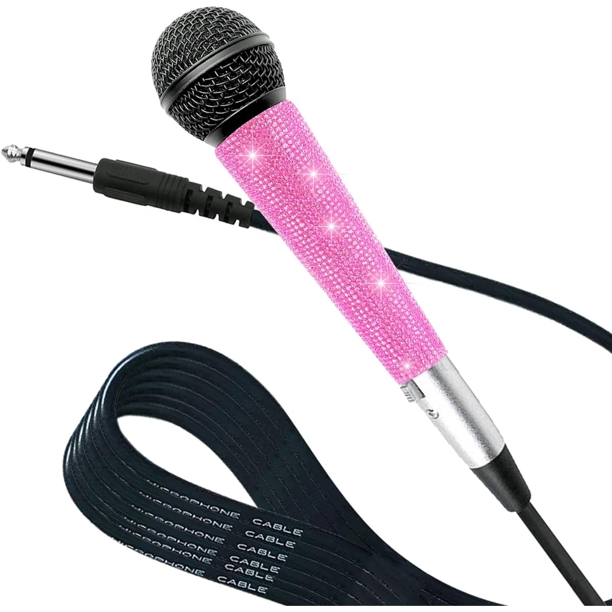 RhymKawa 58 Vocal Microphone with XLR Cable, Black Die-cast Body, Shiny Pink Handle for KTV, Singing, DJ, Church, Presentation, Recording