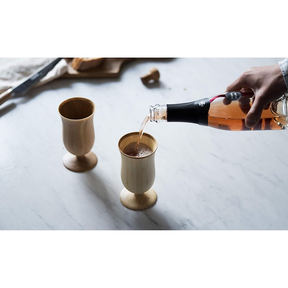 RIVERET Vessel Glass Campanula 250ml Pair Set Bamboo Dishwasher Safe White/Brown RV-109WB