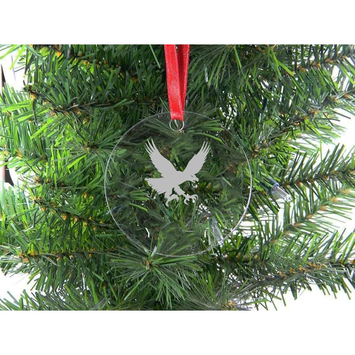 Personalized Custom Eagle Clear Acrylic Hanging Christmas Tree Ornament with Red Ribbon