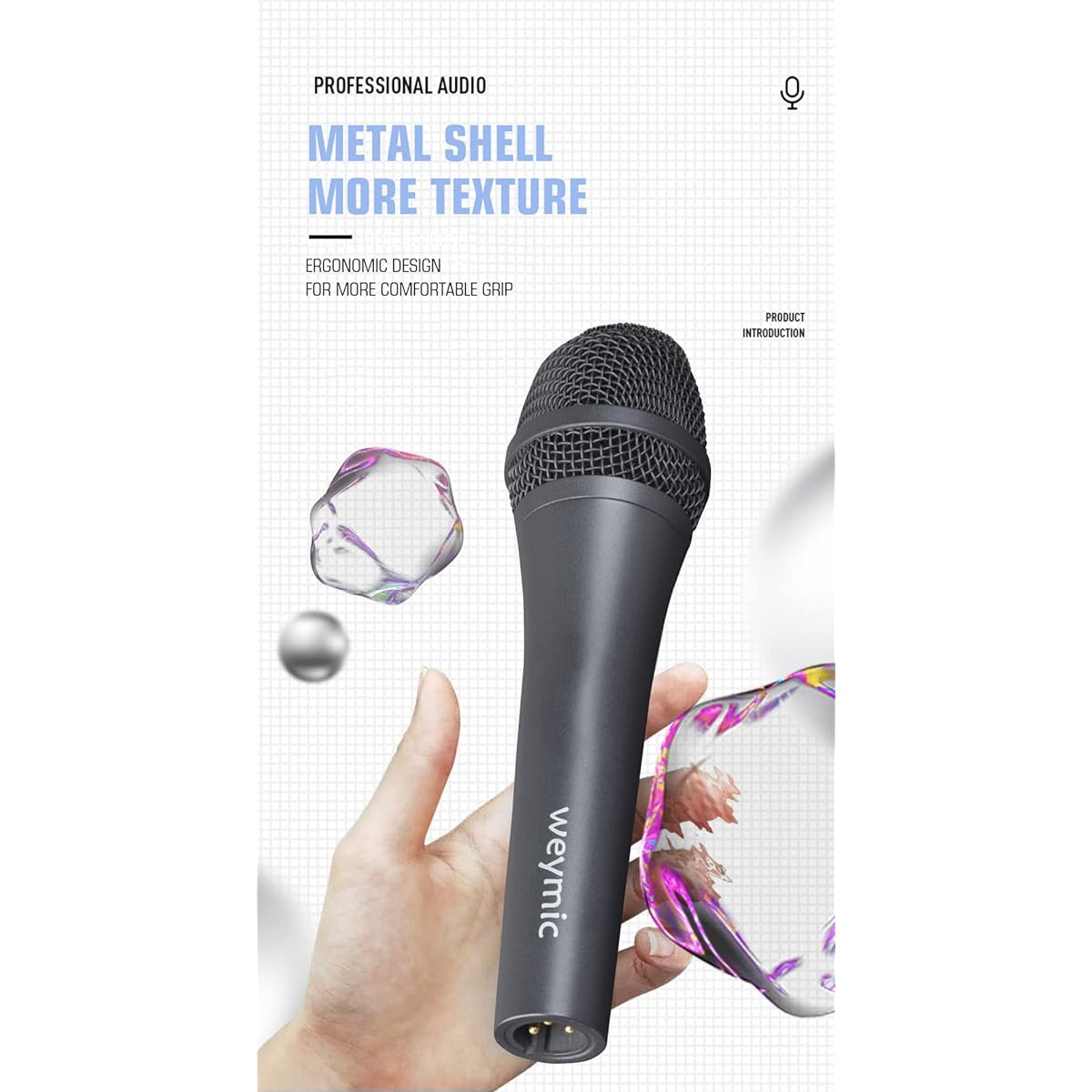 WEYMIC Wm80 Classic Style Dynamic Vocal Instrument Clean Sound Metal Body Mic/With Cable 16.4' XLR - 1/4''