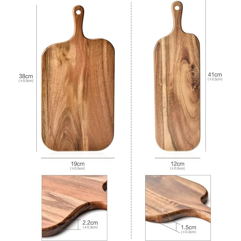 Acacia Wooden Cutting Board, Kitchen Cutting Board, Kitchen Board, Cutting Board with Handle, Natural Material, Eco-friendly Wooden Tablet, Stylish, Camping, Home, Cooking, 41*12cm & 38*19cm Cutting Board