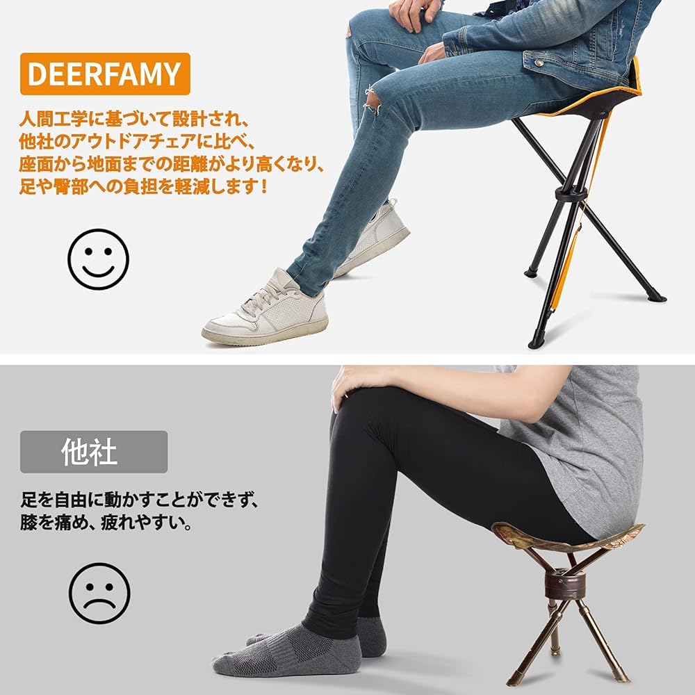 DEERFAMY Outdoor Chair, Compact, Lightweight, Portable, Fishing, Folding Chair, 22.0 inches (56 cm) Height, Folding Chair, Stool, Load Capacity 220.5 lbs (100 kg), No Assembly Required, Portable