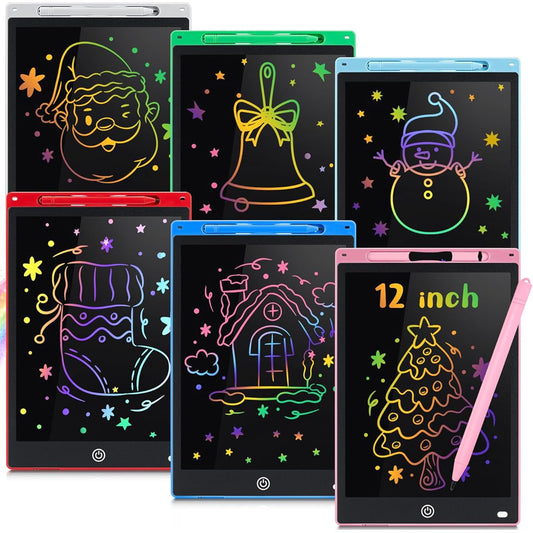 6 Pieces LCD Writing Tablet for Kids 12 Inch Drawing Pad Colorful Drawing Tablet Doodle Board Erasable Reusable Doodle Pad Educational Drawing Board for Ages 3-9 12 x 8 Inch