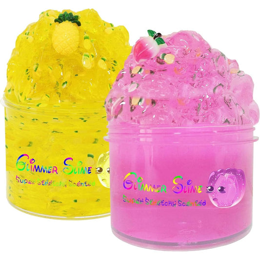 SSS Super Stretch Gloss Slime 2 Pack Crunchy Slime - Wonderful Pineapple Slime and Peach Slime Scent - Great for Kids Party Favors, Classroom Prizes, Christmas Stocking Stuffers - for Boys and Girls