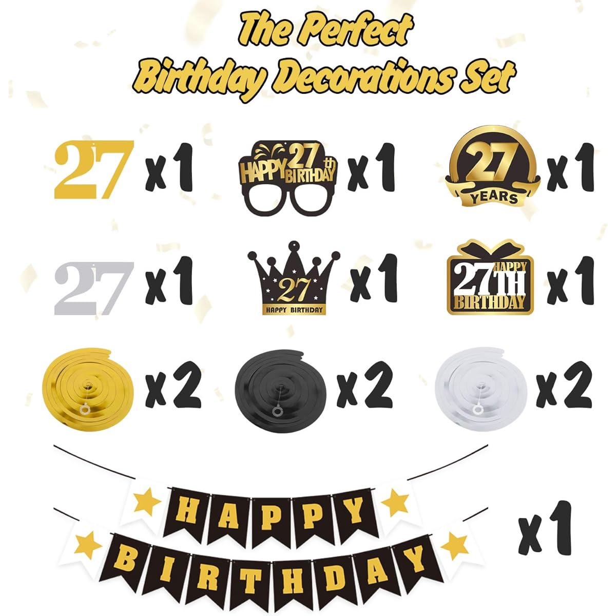 LINGTEER 27th Birthday Swirl Streamer Banner Set