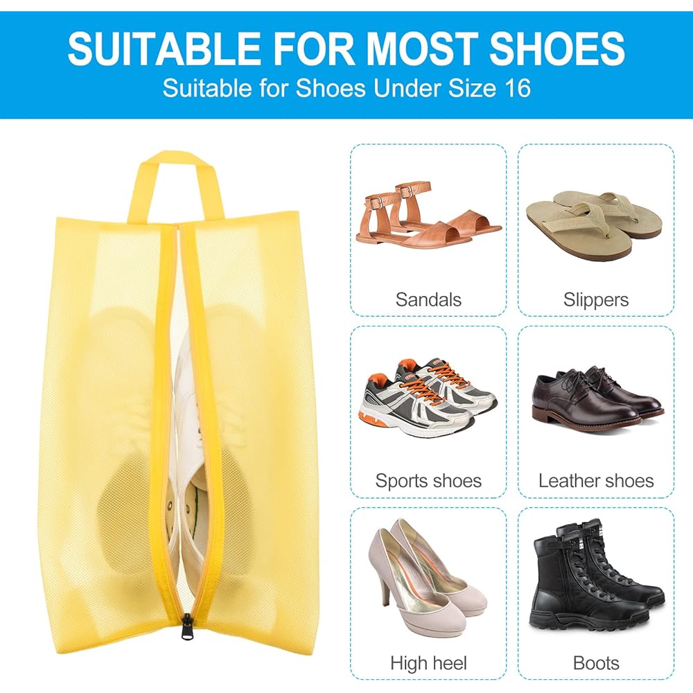 PATIKIL 2 Pieces Waterproof Shoe Bag Travel Shoe Organizer Bag Portable Shoe Pouch with Zipper for Outdoor Travel Blue Yellow