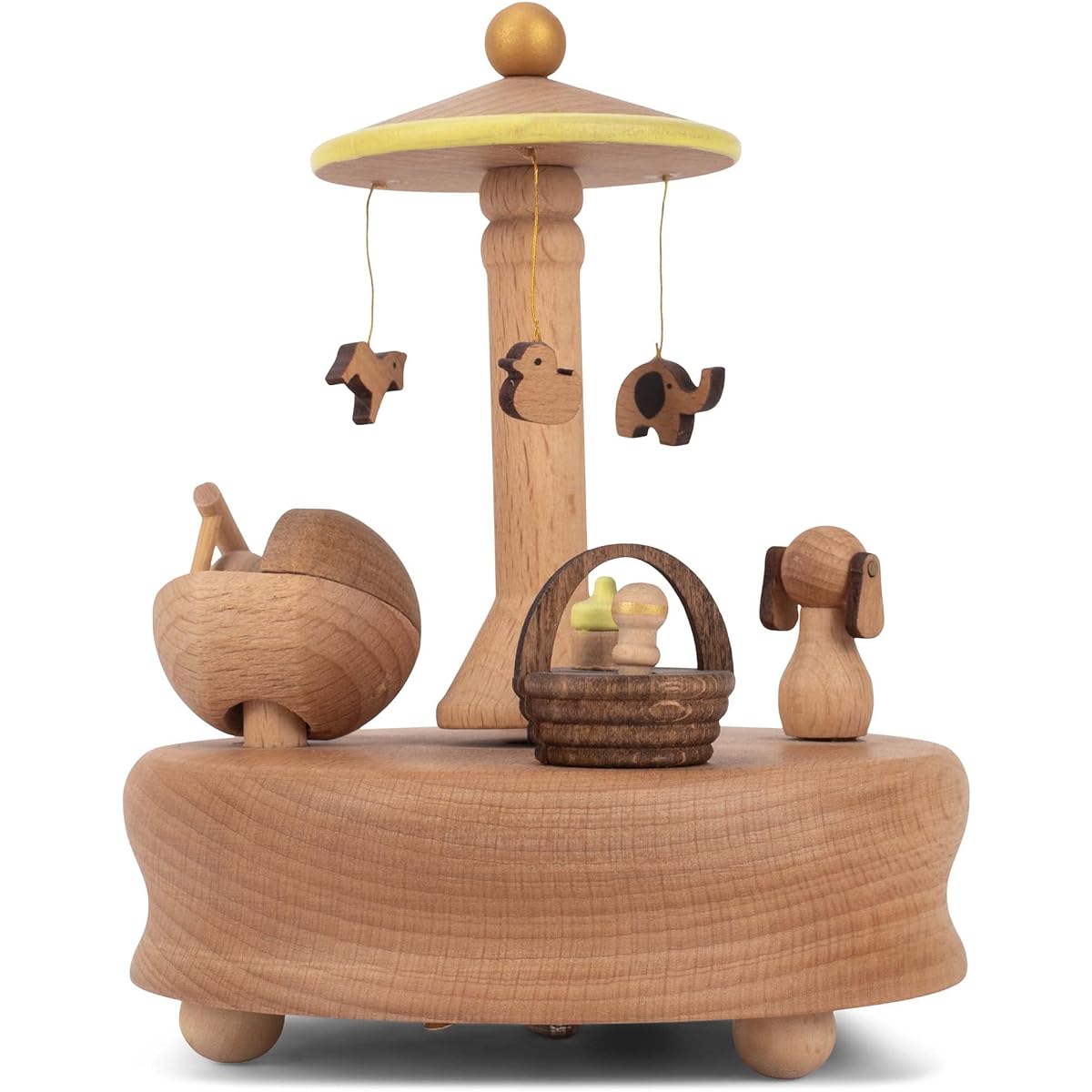 Cottage Garden Sleeping Baby Woodgrain 6" Beech Wind Up Musical Figure