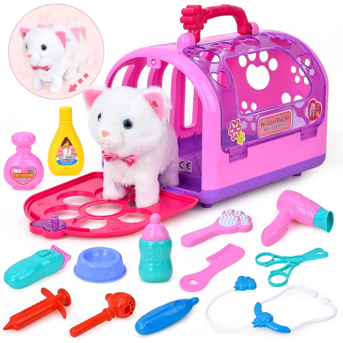 Fegalop Veterinarian Kit, Durable Veterinarian Kit for Kids, Veterinarian Playset with Little Cat