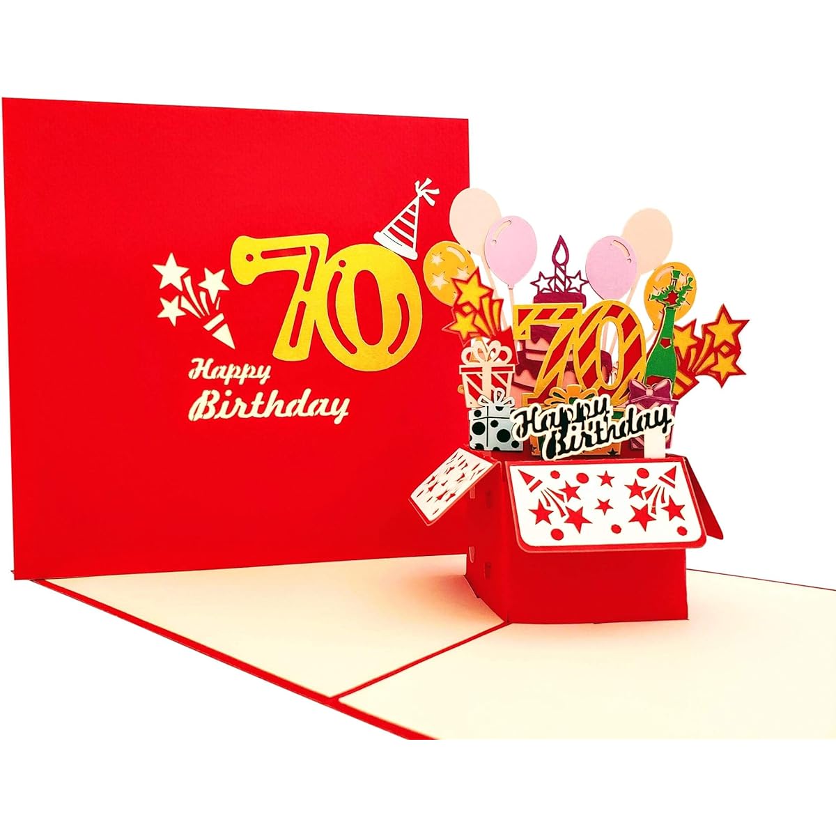 iGifts And Cards Happy 70th Red Birthday Party Box 3D Pop Up Greeting Cards - 70 Awesome Balloon Unique Celebration Feliz Camplinhos Fun