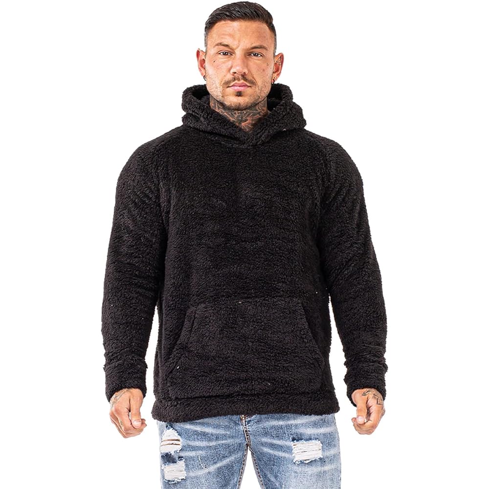 [GINGTTO] Boa Parka Men's Fleece Pullover Fluffy Casual Winter Outerwear Hooded Long Sleeve