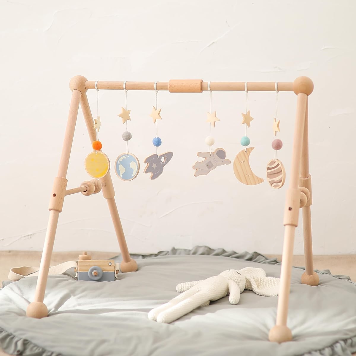 let's make Baby Gym Set Wooden Play Gym Newborn 0 months and up Early education Walking, prone, sleeping, crawling Educational toys Popular Baby gifts Baby products Girls Boys [Baby Gym Set - Space]